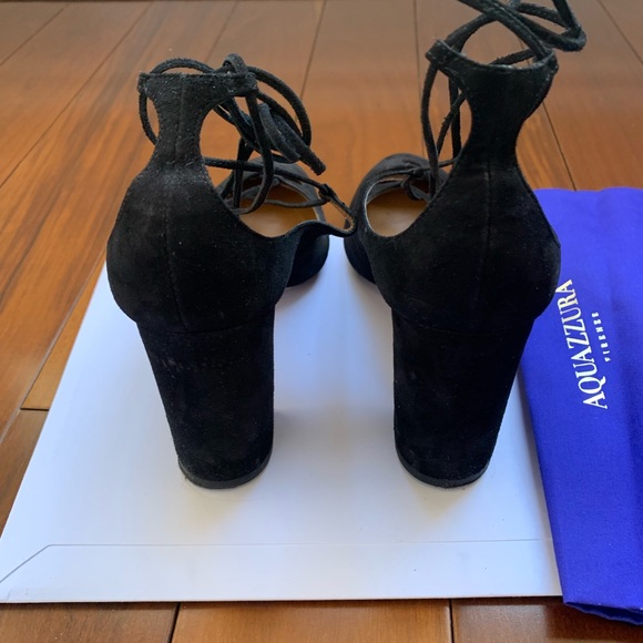 Auth Aquazzura Dancer block heel black suede 38.5 - Picture 4 of 7